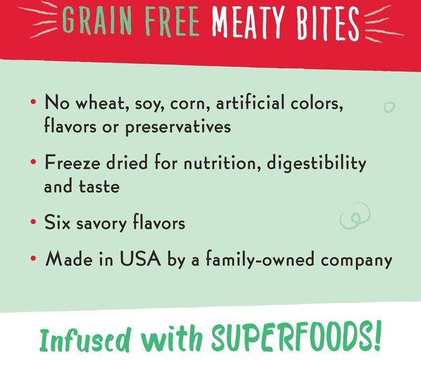 Show full view: Charlee Bear Meaty Bites Chicken & Blueberries Grain-Free Freeze-Dried Dog Treats, 2.5-oz bag slide 4 of 9