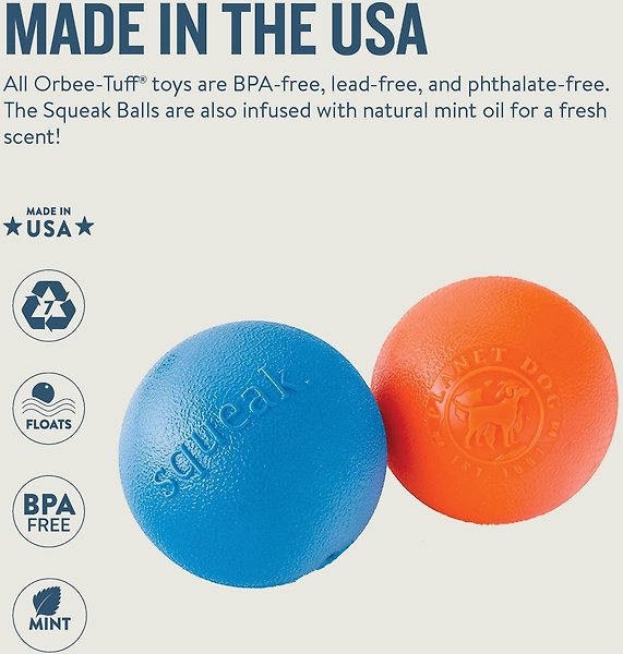 Show full view: Planet Dog Orbee-Tuff Squeak Ball Tough Dog Chew Toy, Orange slide 3 of 8
