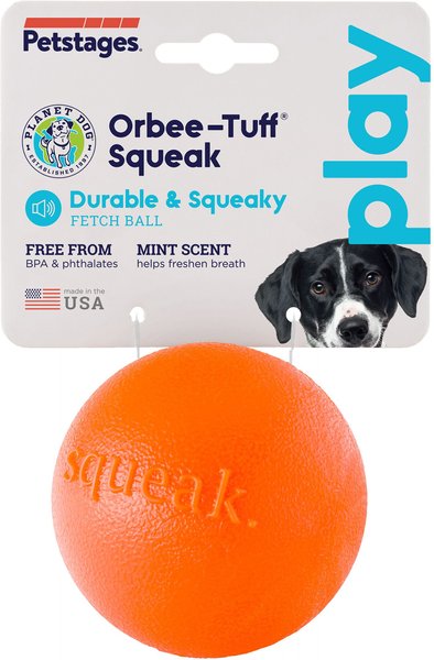 Show full view: Planet Dog Orbee-Tuff Squeak Ball Tough Dog Chew Toy, Orange slide 7 of 8