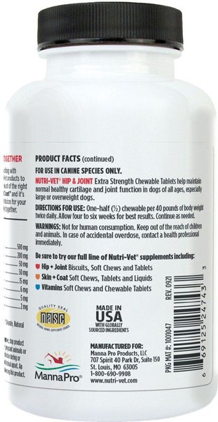 Show full view: Nutri-Vet Extra Strength Chewable Tablets Joint Supplement for Dogs, 75 count slide 3 of 10