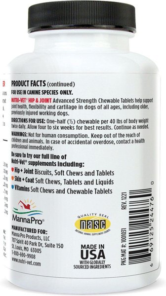 Show full view: Nutri-Vet Advanced Strength Chewable Tablets Joint Supplement for Dogs, 90 count slide 3 of 10