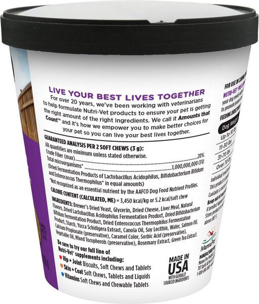 Show full view: Nutri-Vet Pre & Probiotics Soft Chews Digestive Supplement for Dogs, 120 count slide 7 of 10