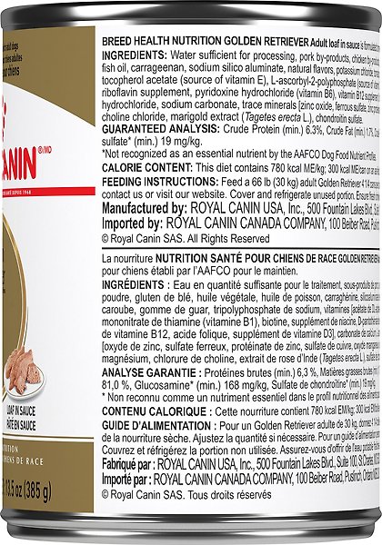 Show full view: Royal Canin Breed Health Nutrition Golden Retriever Adult Wet Canned Dog Food, 385-g can, case of 12 slide 3 of 8