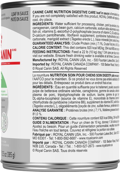 Show full view: Royal Canin Canine Care Nutrition Digestive Care Loaf in Sauce Wet Canned Dog Food, 385-g can, case of 12 slide 3 of 8