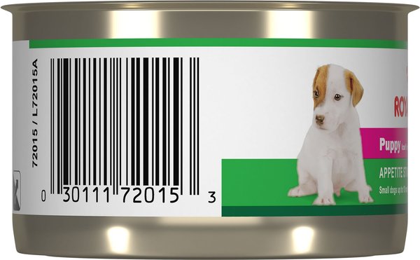 Show full view: Royal Canin Canine Health Nutrition Puppy Appetite Stimulation Loaf In Sauce Wet Canned Puppy Food, 150-g can, case of 24 slide 4 of 5