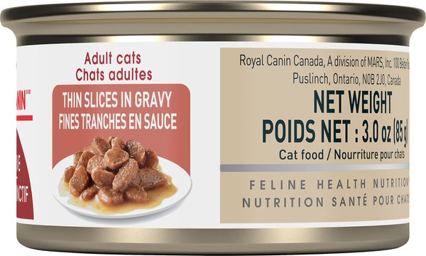 Show full view: Royal Canin Feline Health Nutrition Adult Instinctive Thin Slices In Gravy Wet Canned Cat Food, 85-g can, case of 24 slide 4 of 8