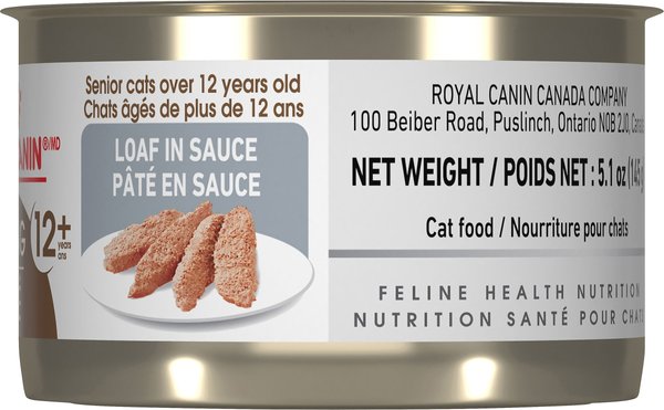 Show full view: Royal Canin Feline Health Nutrition Aging 12+ Loaf In Sauce Wet Canned Cat Food, 145-g can, case of 24 slide 4 of 5