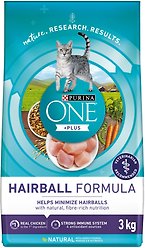 Purina ONE +Plus Hairball Formula Chicken Dry Cat Food, 3-kg bag