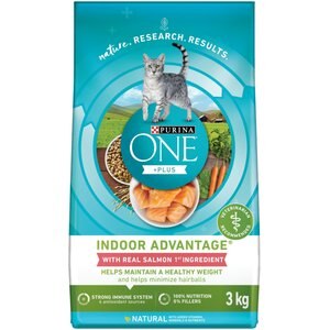 Purina ONE +Plus Indoor Advantage Salmon Dry Cat Food, 3-kg bag