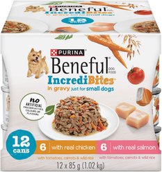 Purina Beneful Incredibites Real Chicken & Salmon in Gravy Variety Pack Wet Dog Food, 85-g can, case of 12
