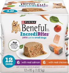 Purina Beneful Incredibites Real Chicken & Salmon Pate Variety Pack Wet Dog Food, 85-g can, case of 12