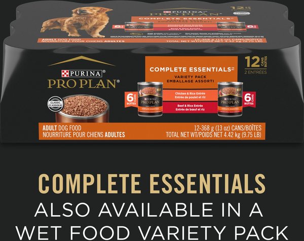 Show full view: Purina Pro Plan Complete Essentials Poultry Variety Pack Wet Dog Food, 368-g can, case of 12 slide 9 of 16