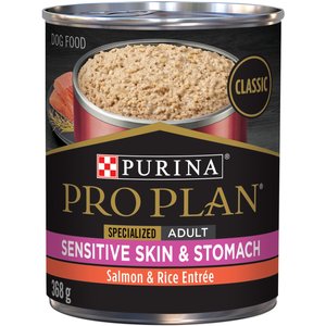 Purina Pro Plan Specialized Sensitive Skin & Stomach Salmon & Rice Wet Dog Food, 368-g can, case of 12