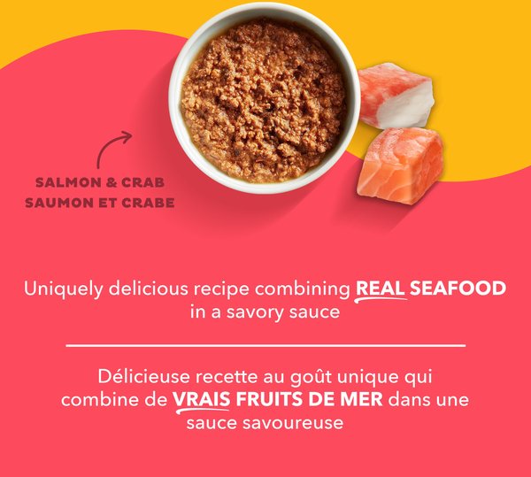 Show full view: Meow Mix Tenders In Sauce Real Salmon & Crab Wet Cat Food, 78-g can, case of 12 slide 3 of 7