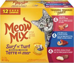 Meow Mix Tenders In Sauce Surf & Turf Favourites Variety Pack Wet Cat Food, 78-g can, case of 12