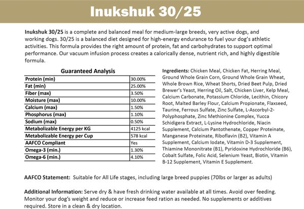 Show full view: Inukshuk Professional Performance 30/25 Dry Dog Food, 15-kg bag slide 4 of 10