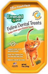 Emerald Pet Feline Dental Treats with Chicken Cat Treats, 11-oz tub