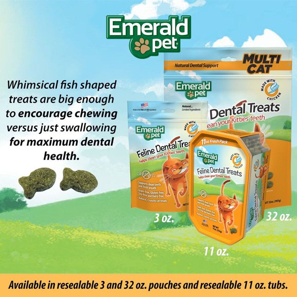 Show full view: Emerald Pet Feline Dental Treats with Chicken Cat Treats, 11-oz tub slide 7 of 8