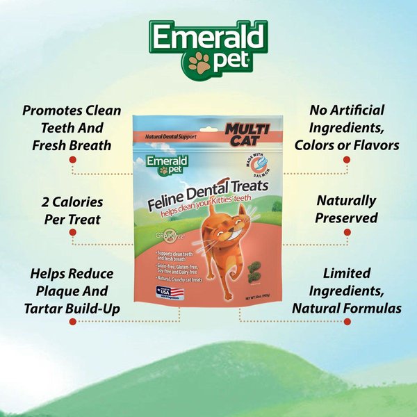 Show full view: Emerald Pet Feline Dental Salmon Grain-Free Cat Treats, 32-oz bag slide 5 of 10