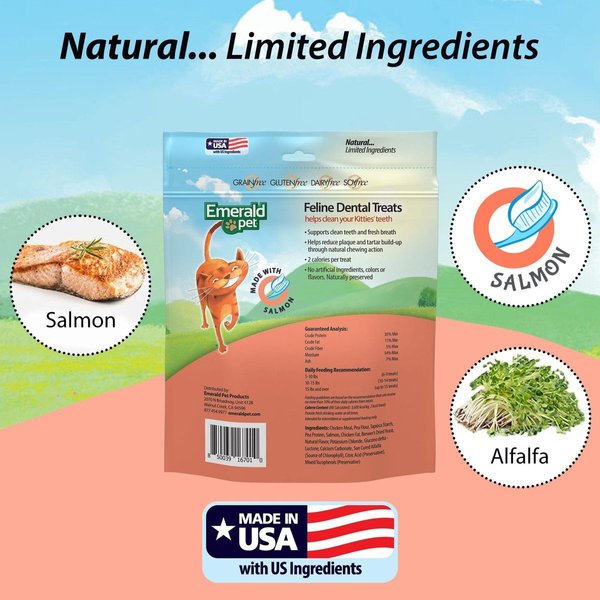 Show full view: Emerald Pet Feline Dental Salmon Grain-Free Cat Treats, 32-oz bag slide 7 of 10