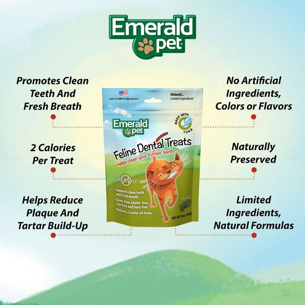 Show full view: Emerald Pet Feline Dental Tuna Grain-Free Cat Treats, 3-oz bag slide 4 of 8