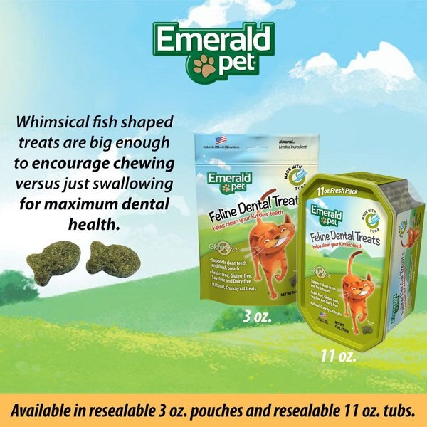 Show full view: Emerald Pet Feline Dental Tuna Grain-Free Cat Treats, 3-oz bag slide 7 of 8