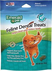 Emerald Pet Feline Dental Treats with Ocean Fish Cat Treats, 3-oz Bag