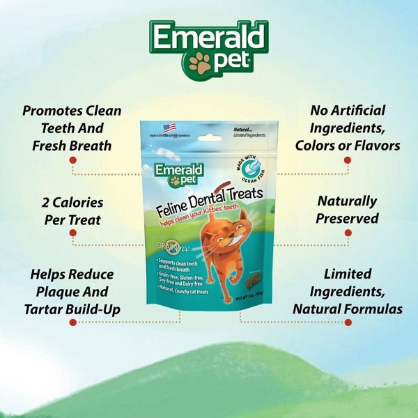 Show full view: Emerald Pet Feline Dental Treats with Ocean Fish Cat Treats, 3-oz Bag slide 4 of 7
