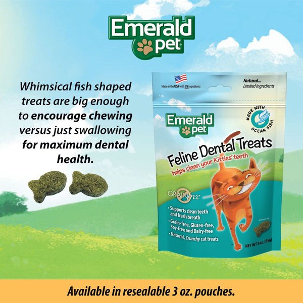 Show full view: Emerald Pet Feline Dental Treats with Ocean Fish Cat Treats, 3-oz Bag slide 6 of 7