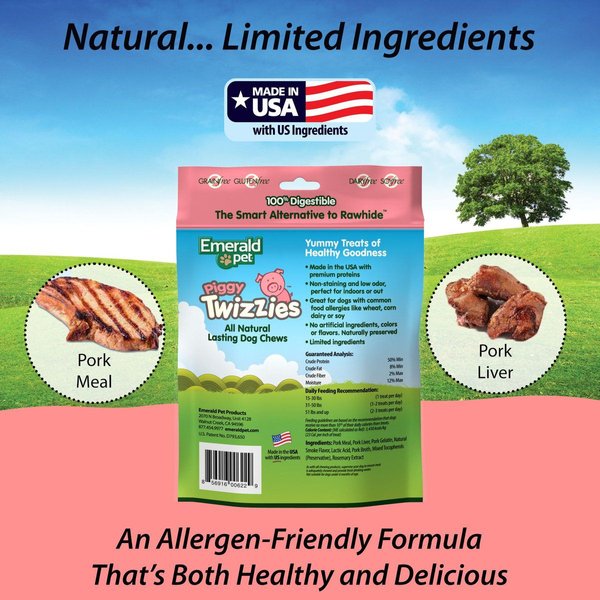 Show full view: Emerald Pet Piggy Twizzies Grain-Free Dog Treats, 6-in, 6 count slide 6 of 8