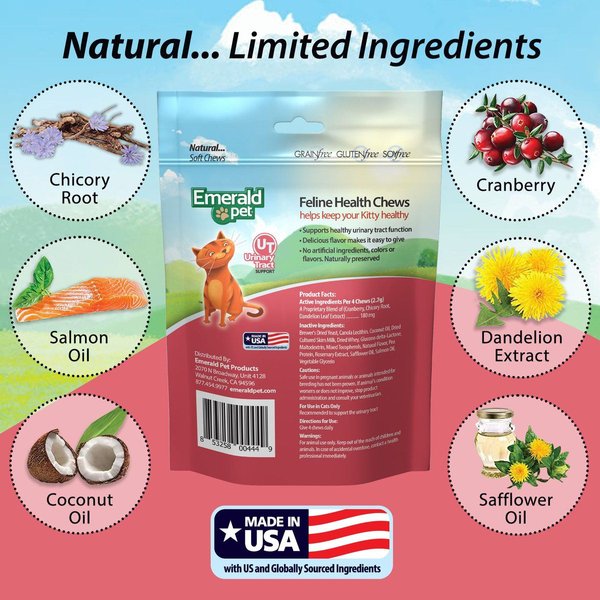 Show full view: Emerald Pet Feline Health Urinary Tract Support Grain-Free Cat Treats, 2.5-oz bag slide 7 of 9