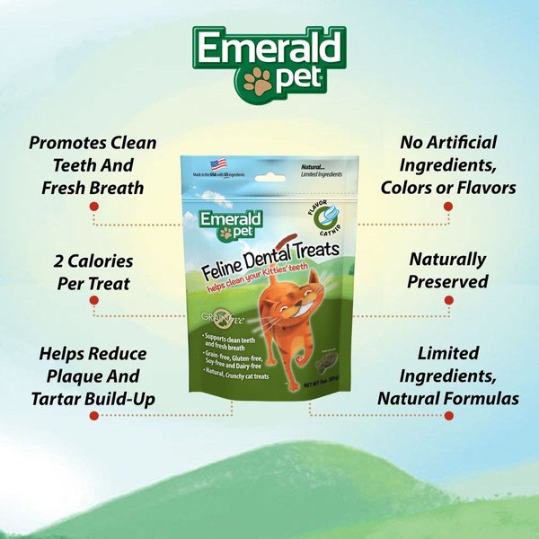 Show full view: Emerald Pet Feline Dental Catnip Flavor Grain-Free Cat Treats, 3-oz bag slide 4 of 8