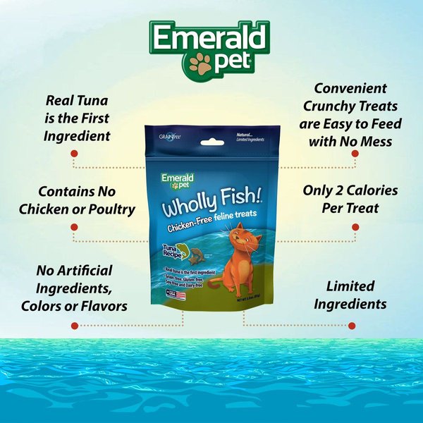 Show full view: Emerald Pet Wholly Fish! Tuna Recipe Cat Treats, 3-oz bag slide 4 of 9
