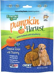 Emerald Pet Pumpkin Harvest Oven Baked Pumpkin Recipe with Blueberry Chewy Dog Treats, 6-oz bag