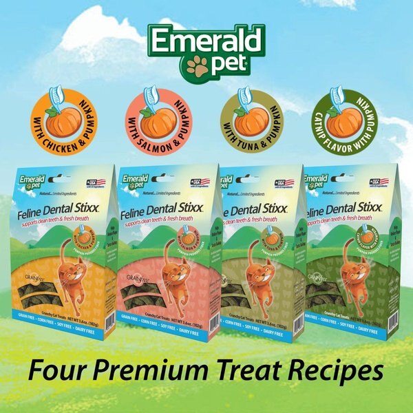 Show full view: Emerald Pet Feline Dental Stixx with Tuna & Pumpkin Grain-Free Dental Cat Treats, 3.6-oz bag slide 4 of 8