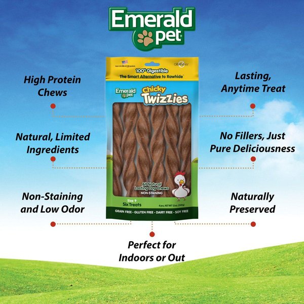Show full view: Emerald Pet Chicky Twizzies Grain-Free Dog Treats, 9-in, 6 count slide 4 of 6