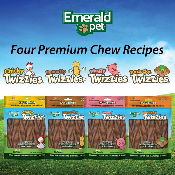 Show full view: Emerald Pet Peanutty Twizzies Grain-Free Dog Treats, 6-in, 6 count slide 5 of 9