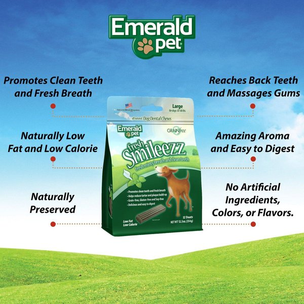 Show full view: Emerald Pet Fresh Smileezz Large Grain-Free Dental Dog Treats, 12 count slide 4 of 8