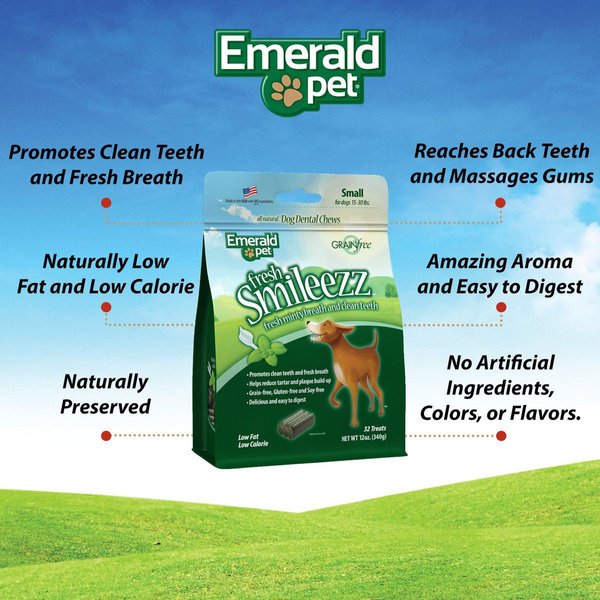 Show full view: Emerald Pet Fresh Smileezz Small Grain-Free Dental Dog Treats, 32 count slide 4 of 7