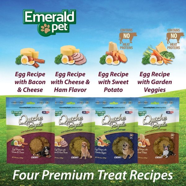 Show full view: Emerald Pet Quiche Royale Egg Recipe with Cheese & Ham Chewy Dog Treats, 6-oz bag slide 4 of 7