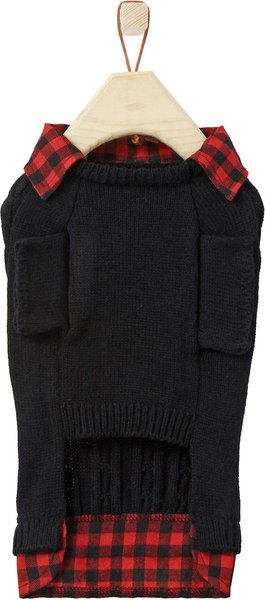 Show full view: Frisco Plaid Cable Knit Dog & Cat Sweater, Red Plaid, X-Small slide 5 of 7