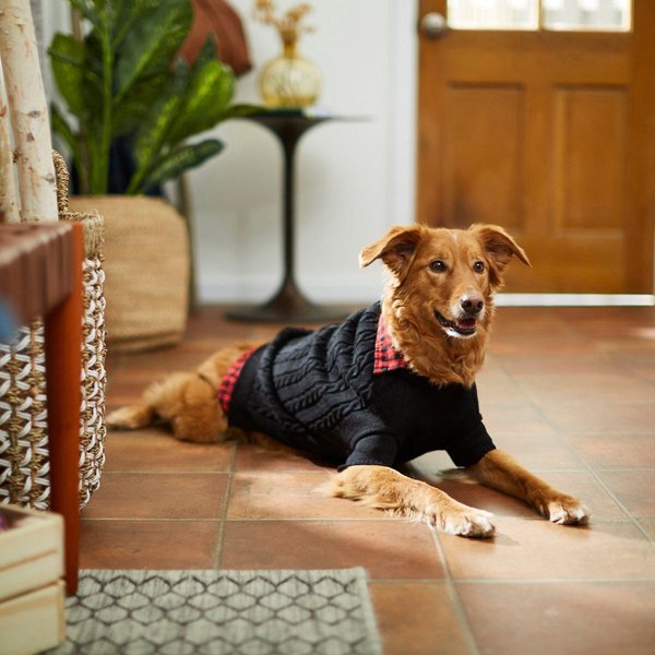 Show full view: Frisco Plaid Cable Knit Dog & Cat Sweater, Red Plaid, X-Small slide 6 of 7