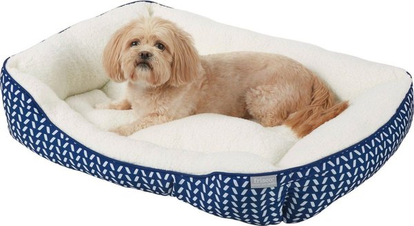 Show full view: Frisco Sherpa Rectangular Bolster Cat & Dog Bed, Navy Herringbone, Large slide 3 of 10