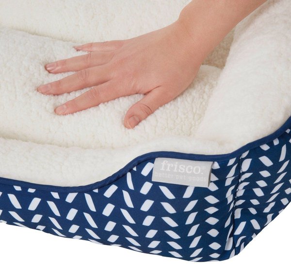 Show full view: Frisco Sherpa Rectangular Bolster Cat & Dog Bed, Navy Herringbone, Large slide 7 of 10
