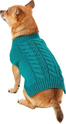 Frisco Dog & Cat Cable Knitted Sweater, Teal, X-Small