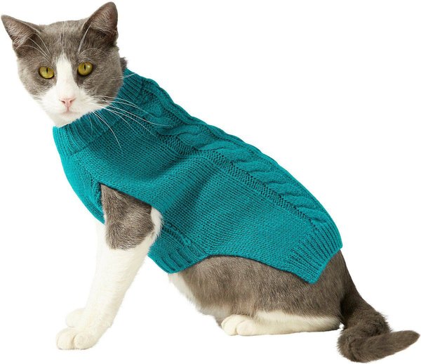 Show full view: Frisco Dog & Cat Cable Knitted Sweater, Teal, X-Small slide 3 of 10