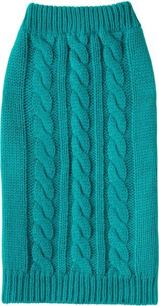 Show full view: Frisco Dog & Cat Cable Knitted Sweater, Teal, X-Small slide 4 of 10