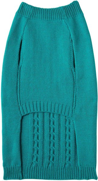 Show full view: Frisco Dog & Cat Cable Knitted Sweater, Teal, X-Small slide 5 of 10