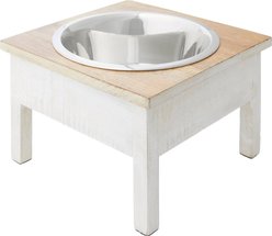 Frisco Wooden Patina Stool Dog Single Bowl Diner, White, 12 cup, 1 count