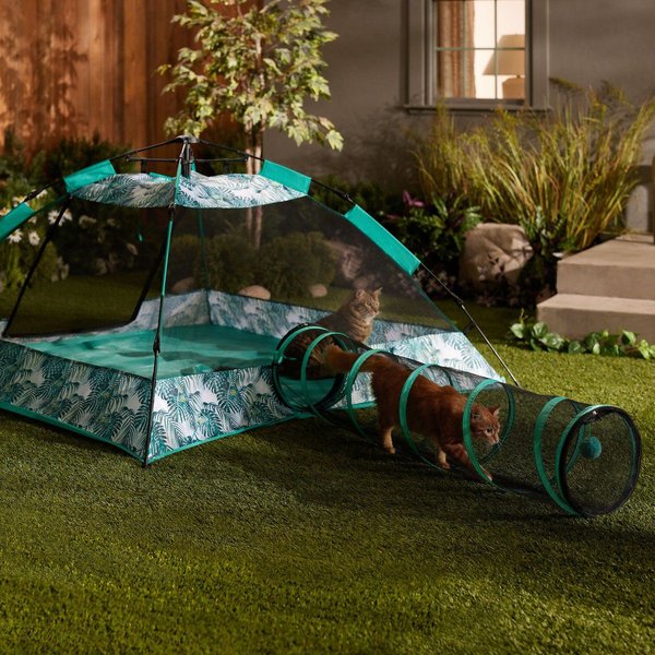Show full view: Frisco Mesh Outdoor Pop-up Cat Playpen Tent & Tunnel, Leaf, 71-in L x 39-in H slide 7 of 9